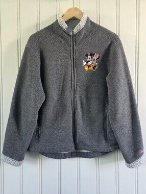 Vintage Disneyland Resort Mickey Mouse Zip Up Fleece Jacket Grey Womens Medium